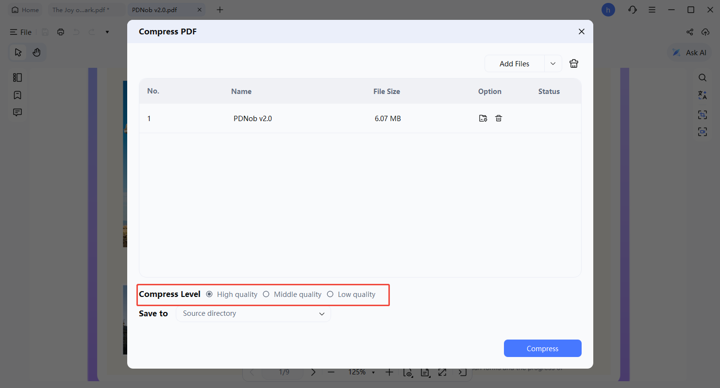 cuadro de compresión de pdf