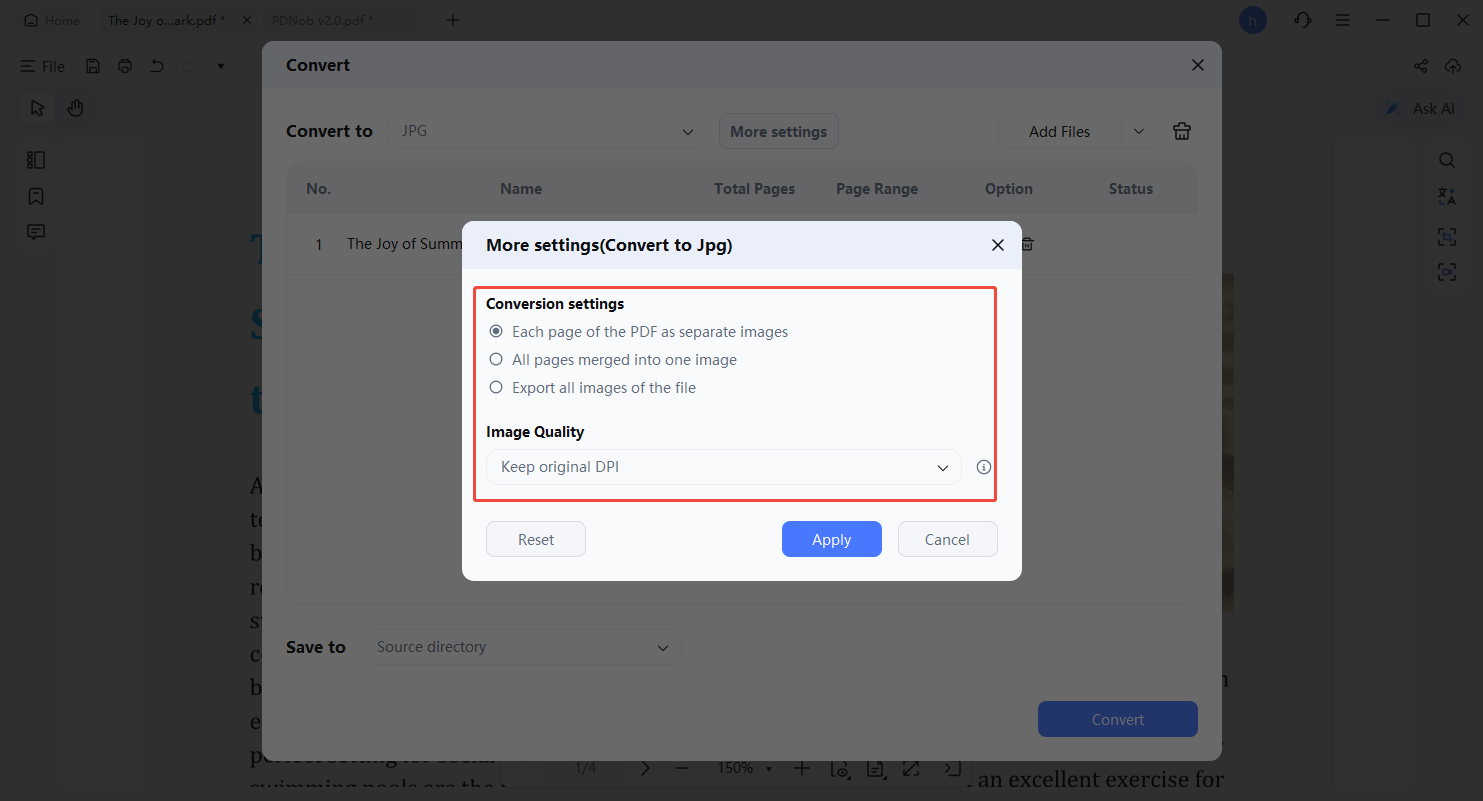 configuración de conversión a imagen