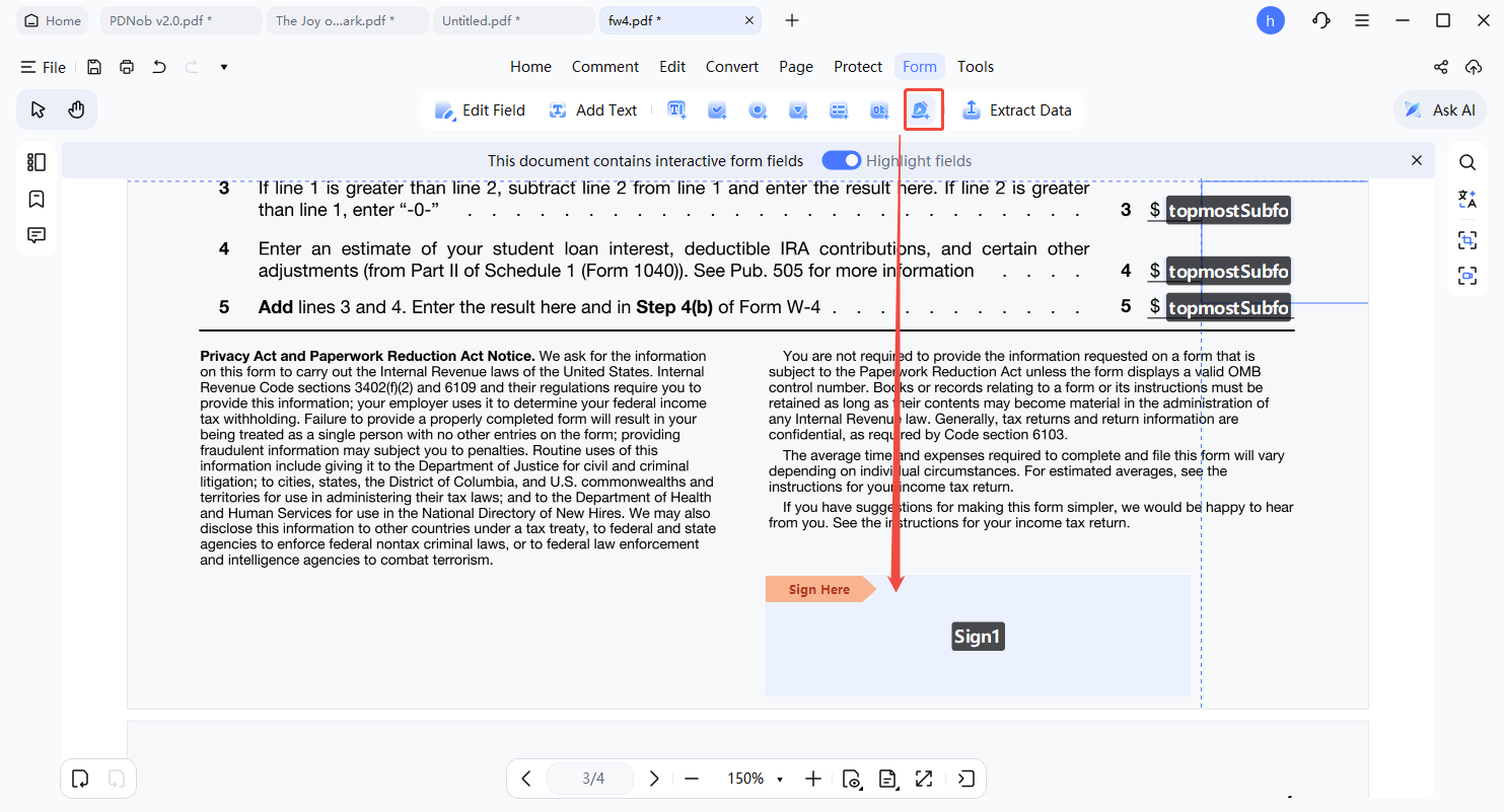 digital signature field