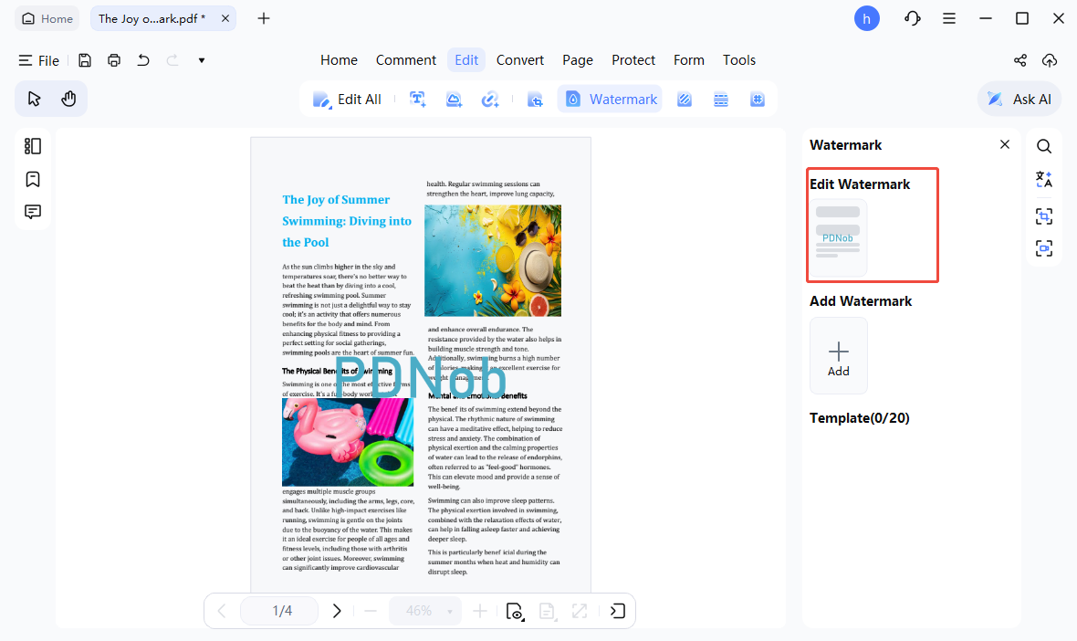 editar marca de agua actual