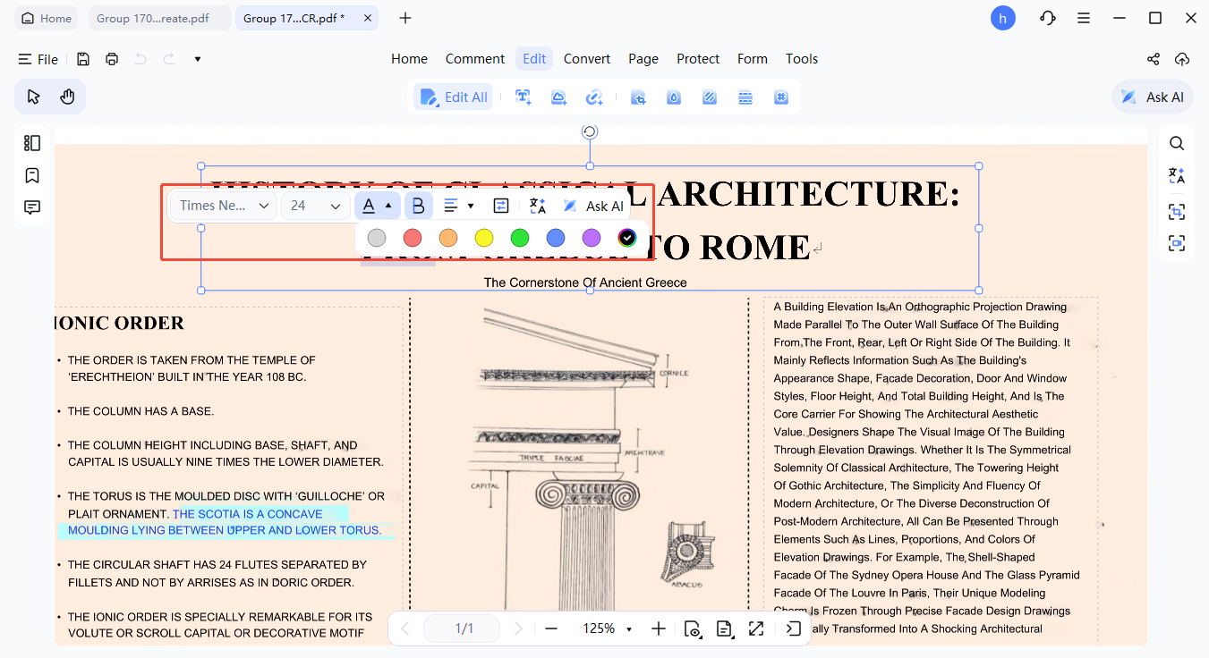 barra de herramientas de edición