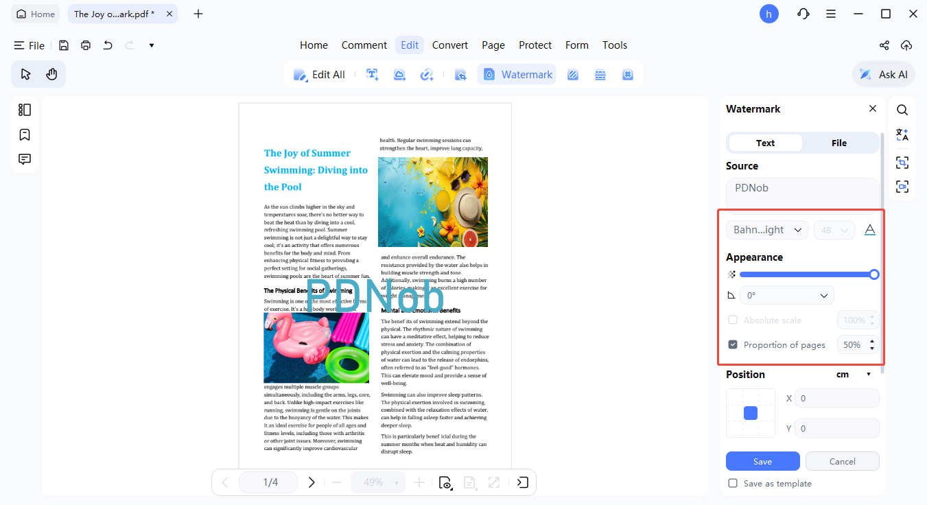 configuración de marca de agua