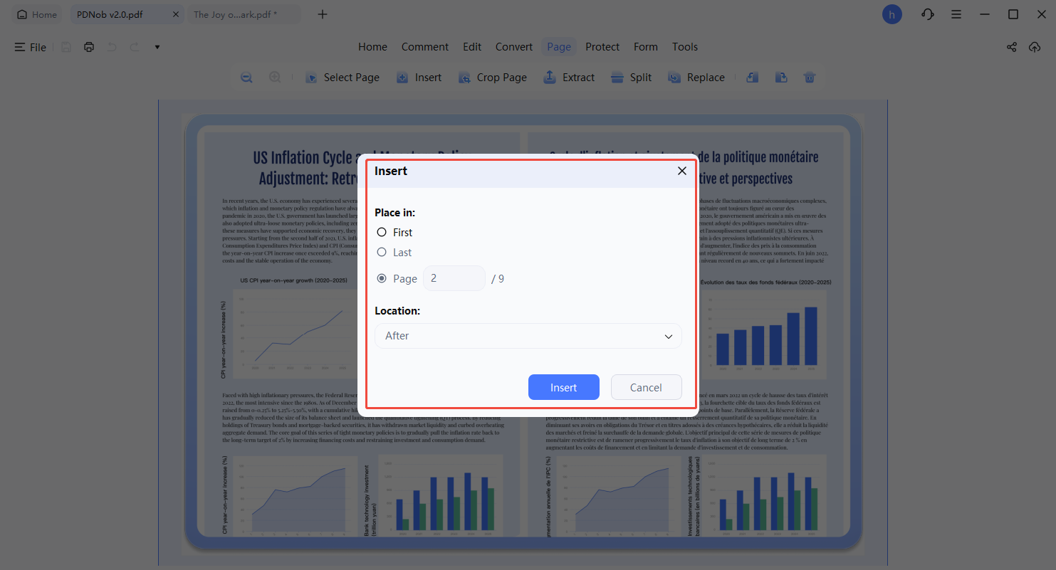 ubicación para insertar páginas