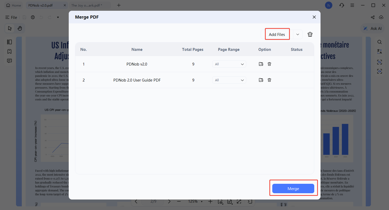 cuadro de combinación de pdf