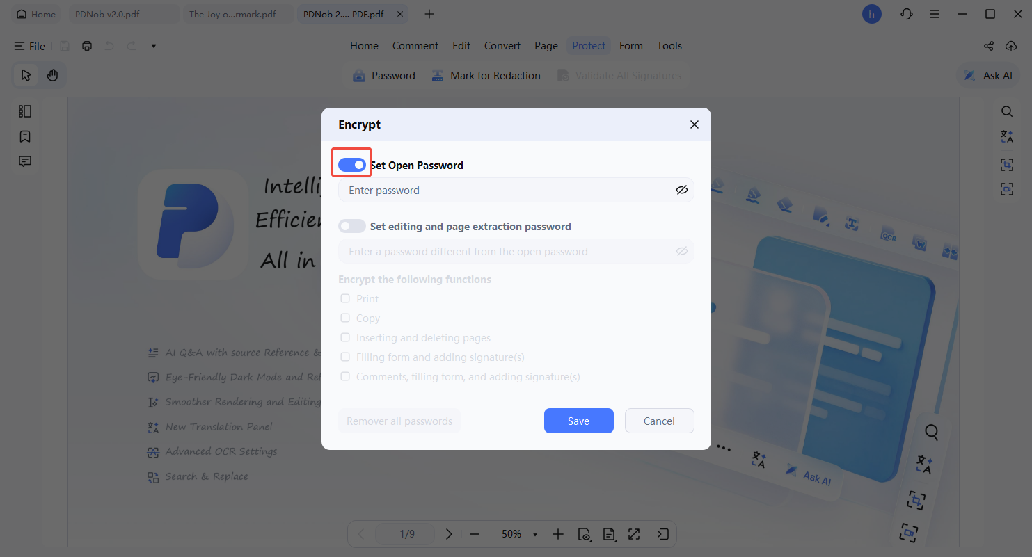 establecer contraseña de apertura