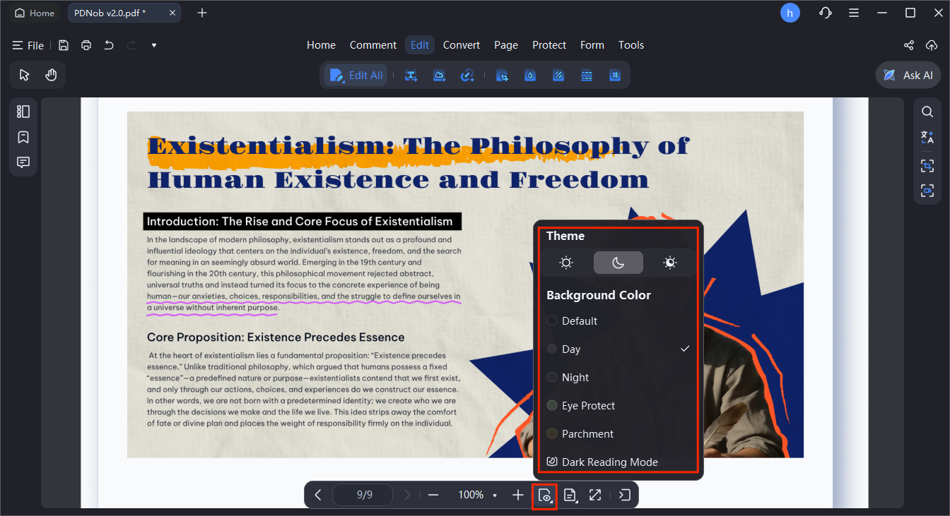 modos de tema y fondo