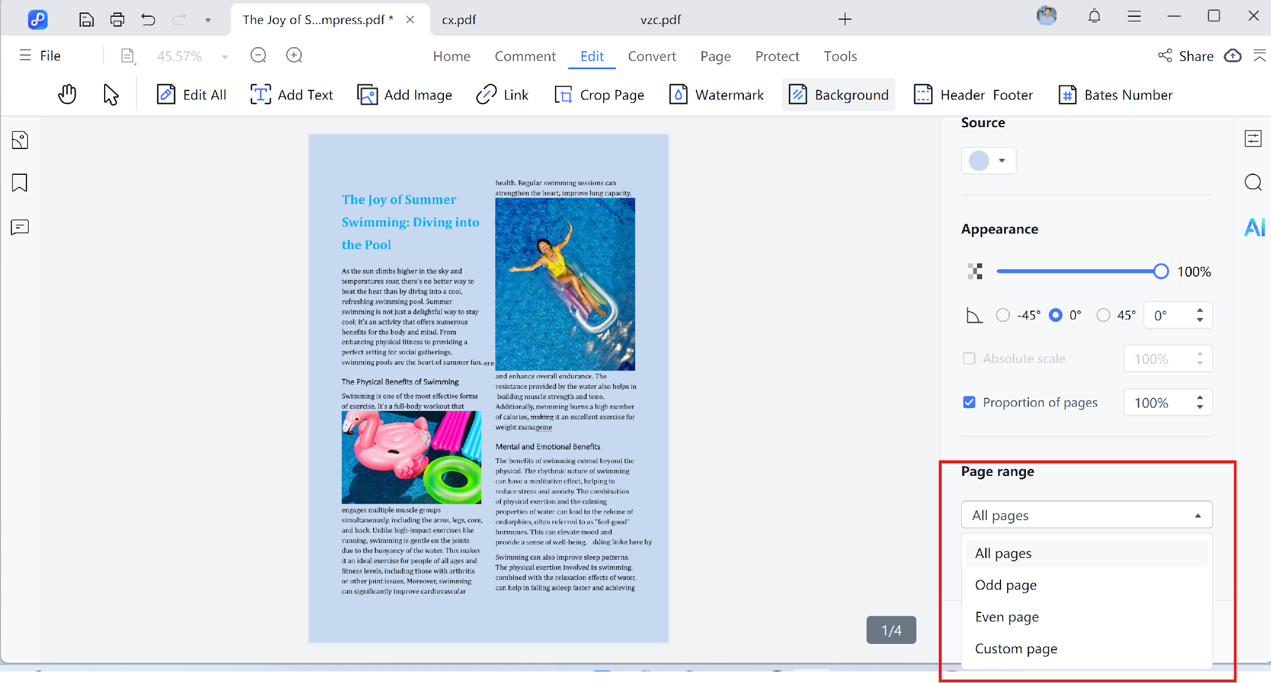 background page range