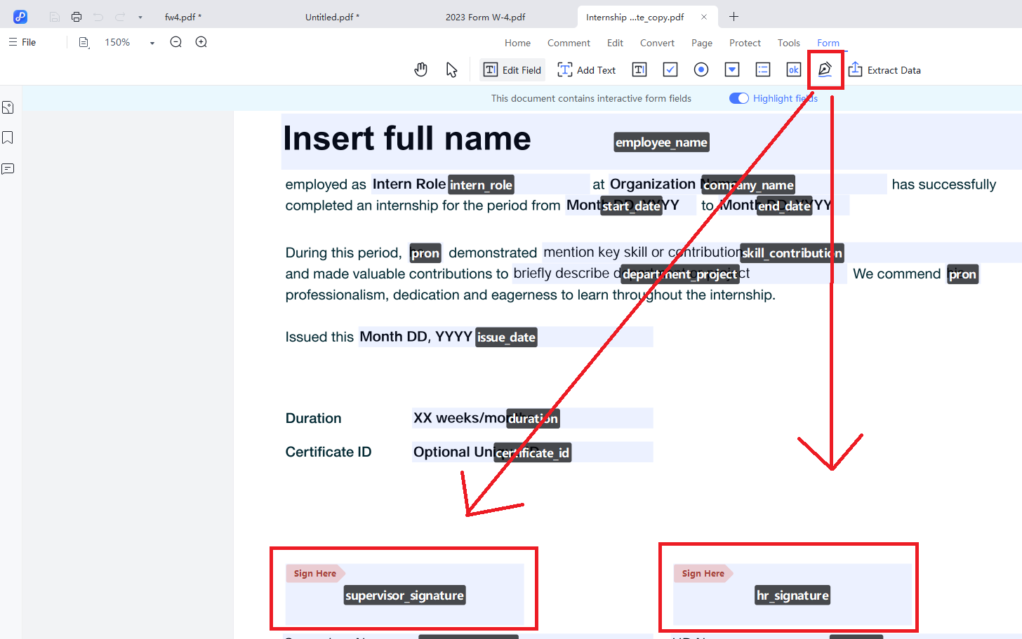 digital signature field