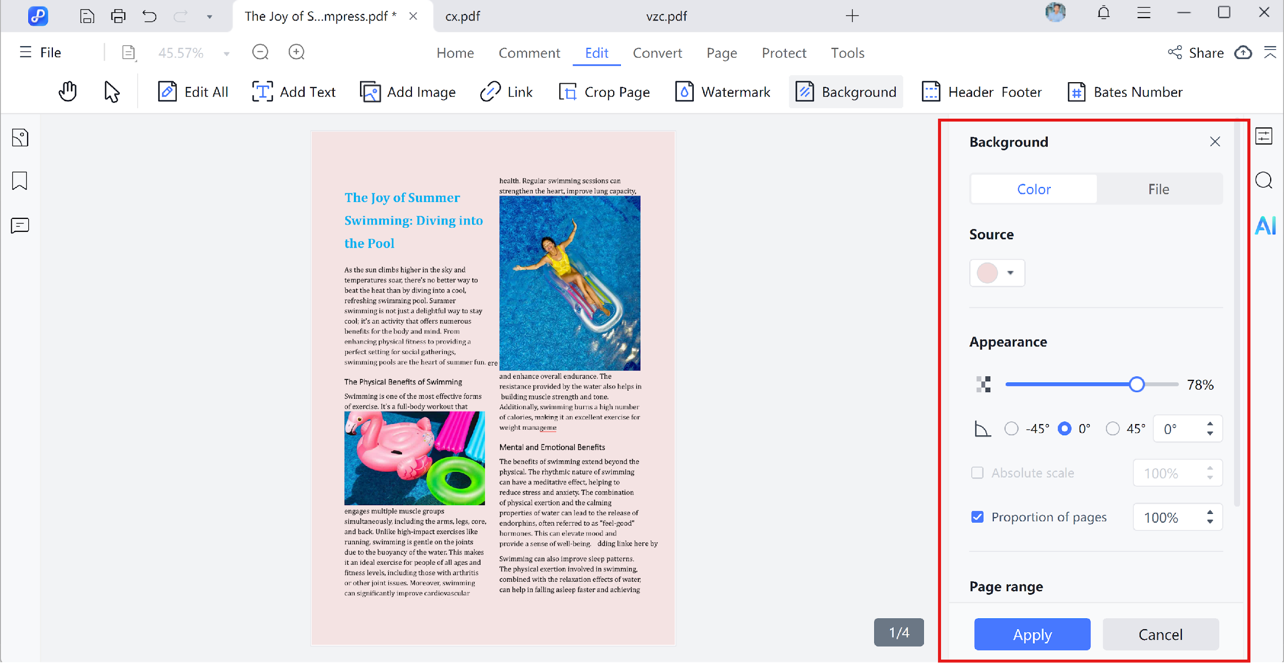 edit existing background settings