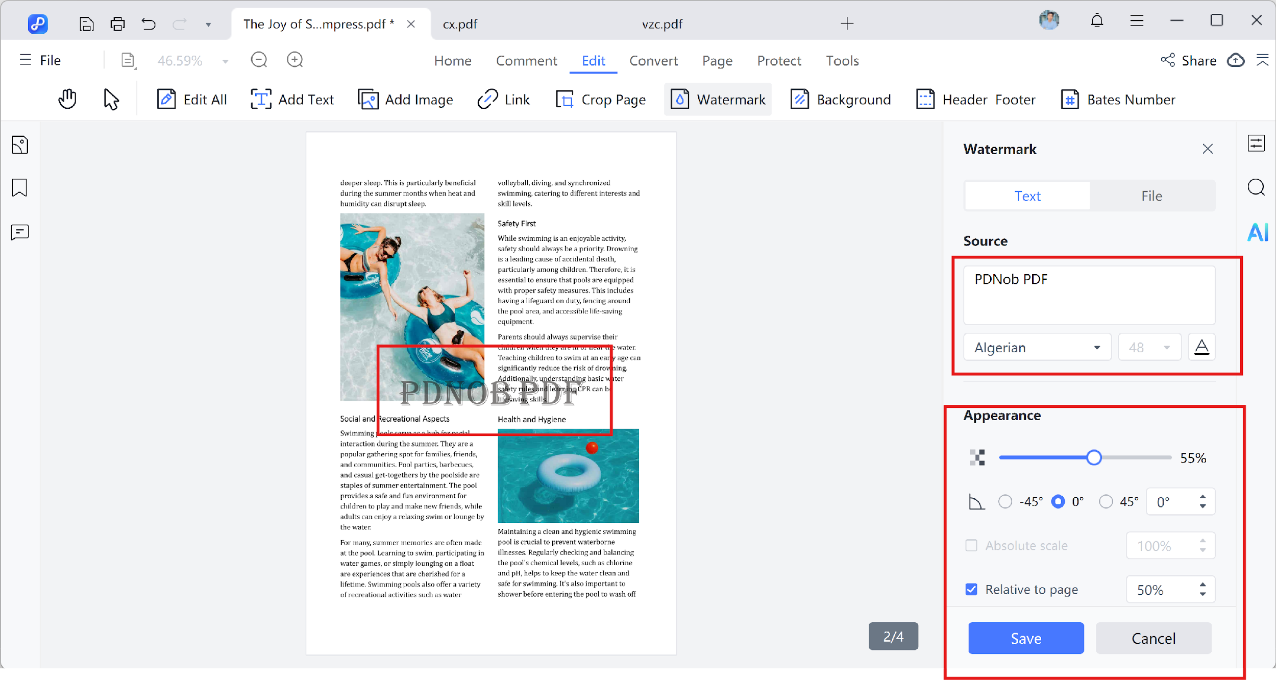 edit watermark settings