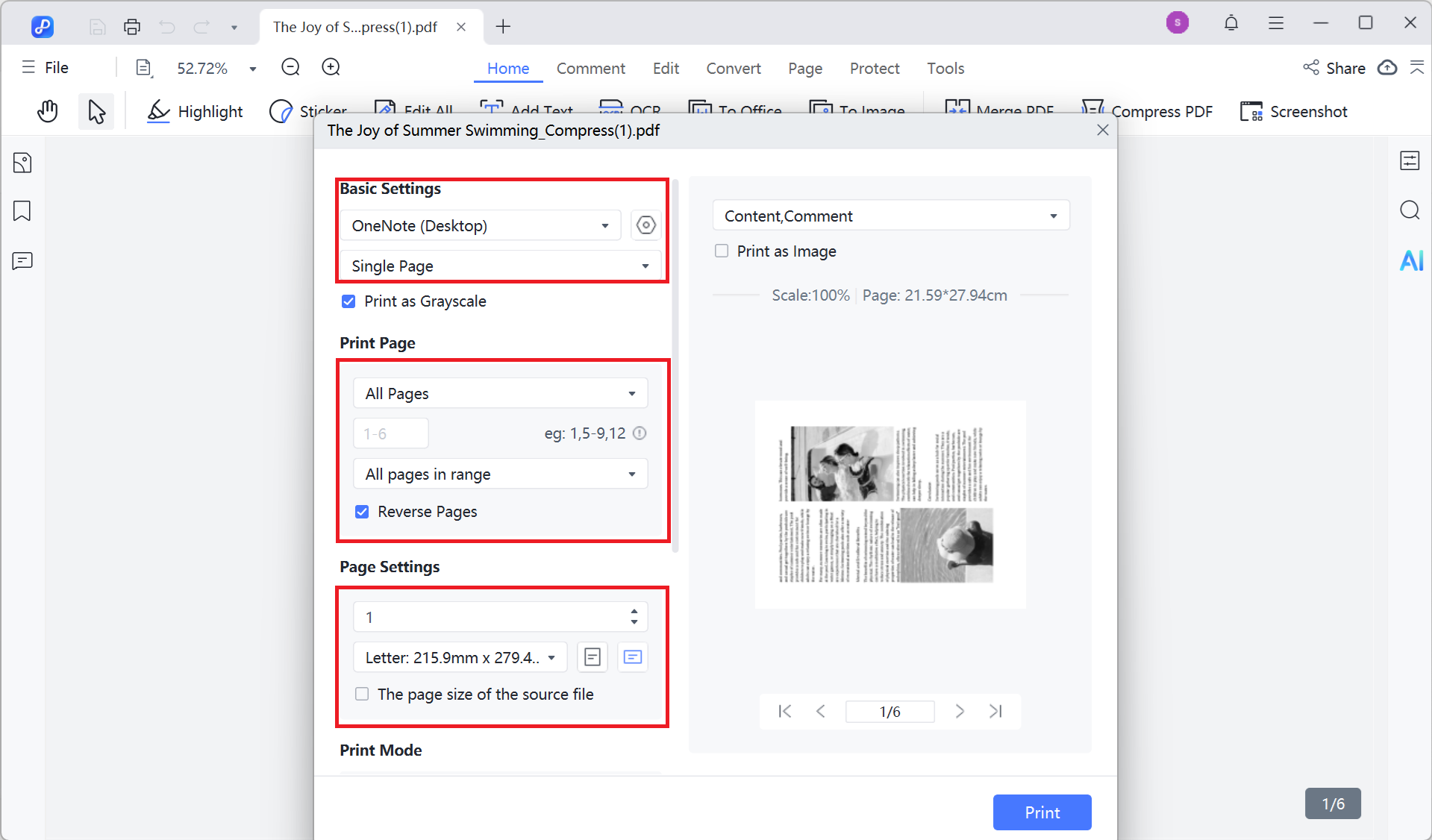configuración impresión juntar pdf