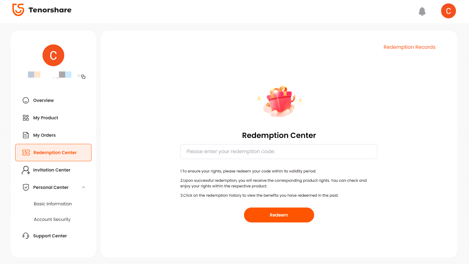 redemption center redeem code