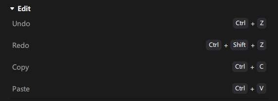 Bearbeiten Tastenkürzel