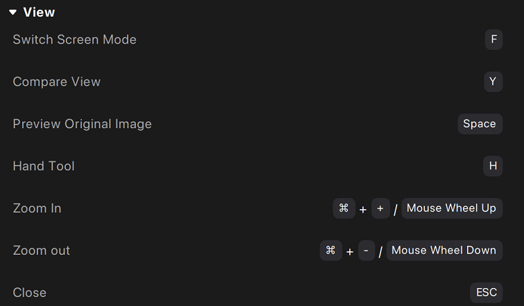View Keyboard Shortcuts