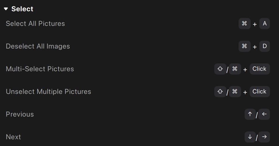 Select Keyboard Shortcuts