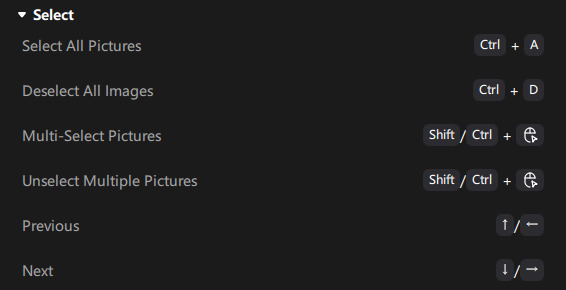 Select Keyboard Shortcuts