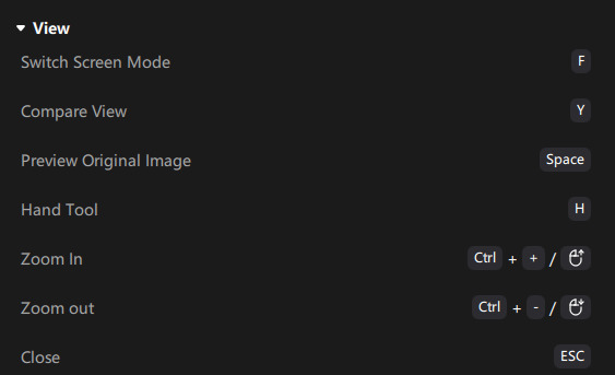 View Keyboard Shortcuts