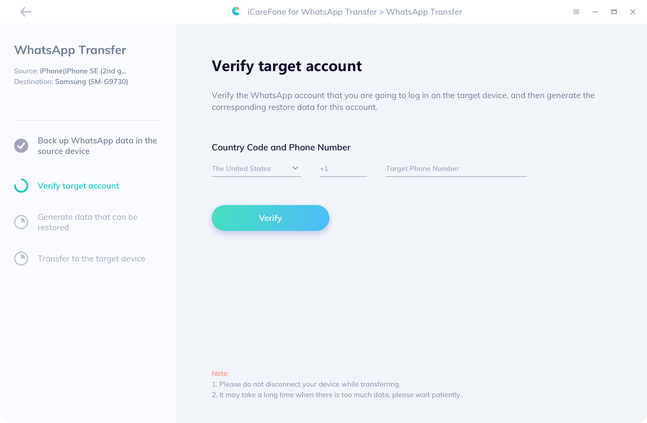 Conenct Device and Start to WhatsApp Transfer - guide