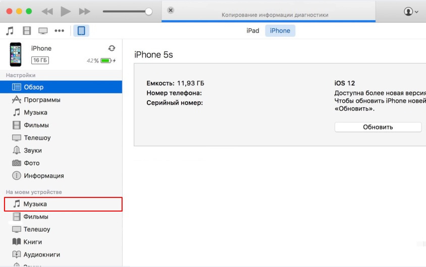 Синхронизация музыки с iTunes