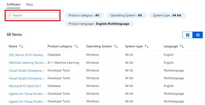 search microsoft office 2019 from azure