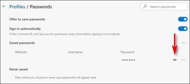 see saved passwords microsoft edge