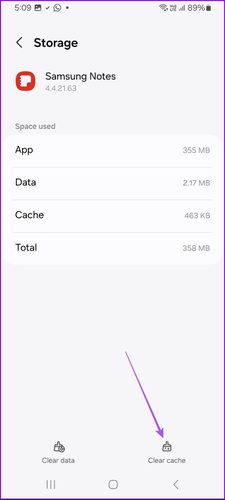 Clear Samsung Notes Cache
