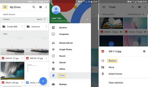 get back deleted screen recording videos from google drive