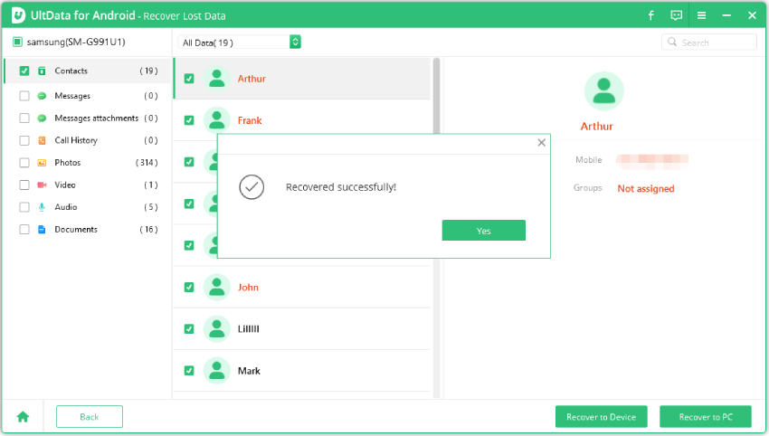 successfully recover deleted contacts on samsung without backup