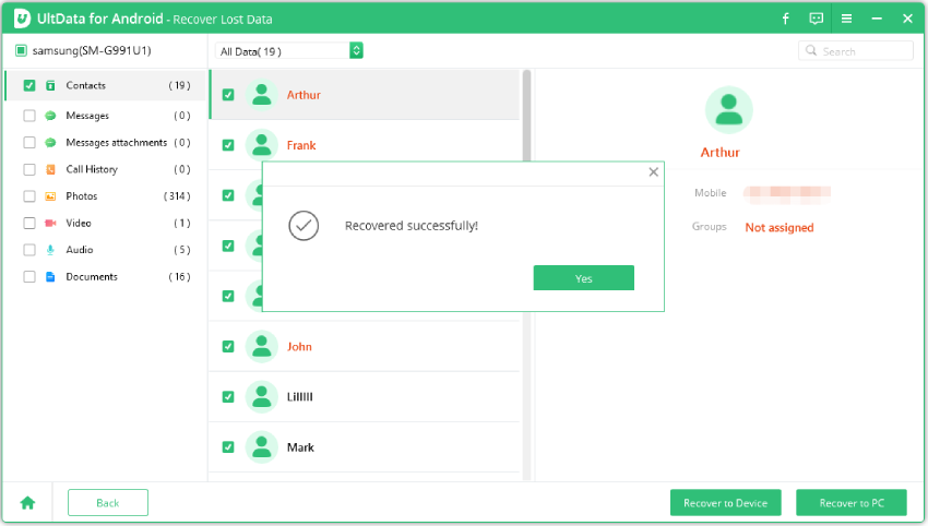 recover deleted contacts from android device successfully