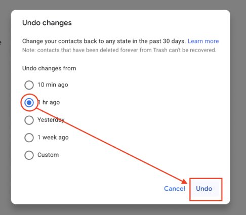 restore contacts from google