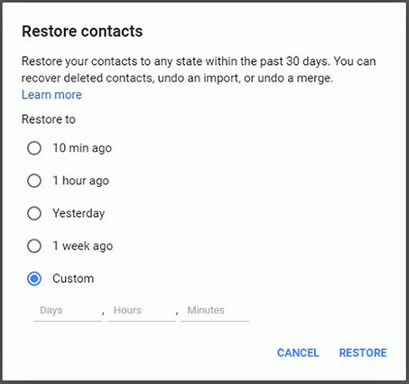 restore from gmail