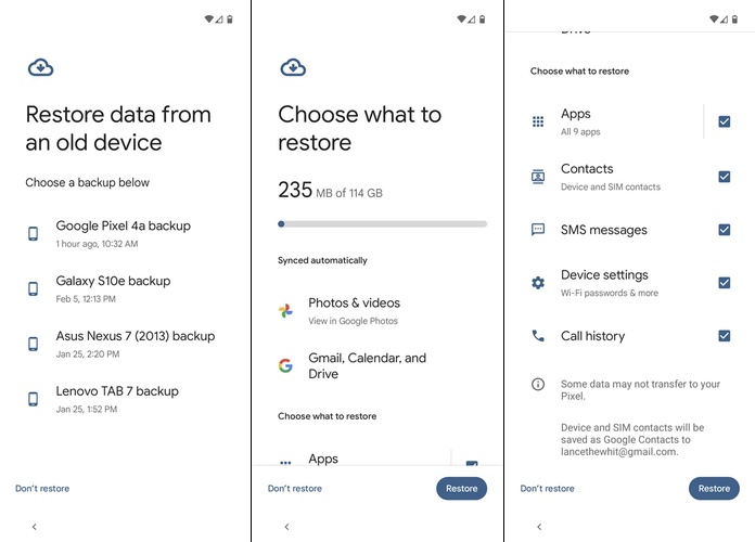 Restore Data from Google Backup