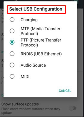 selecteer usb-configuratie