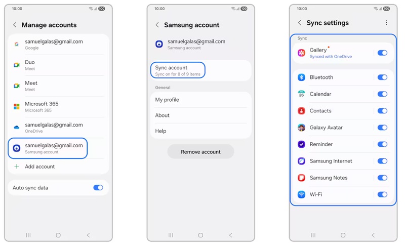 Turn on Data Type Switches for Contacts Calendar and Other Data