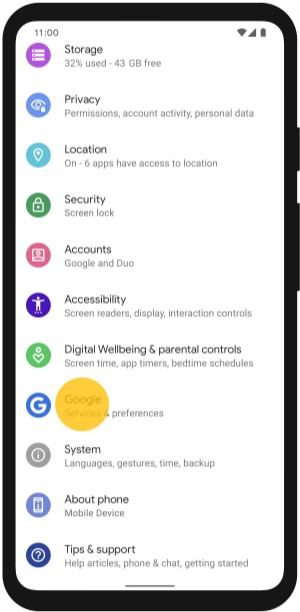 access google accounts from settings