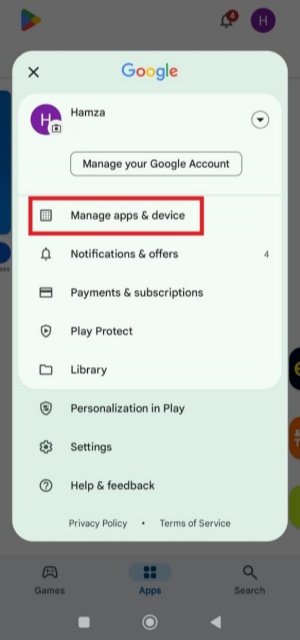 access the apps list from google play store