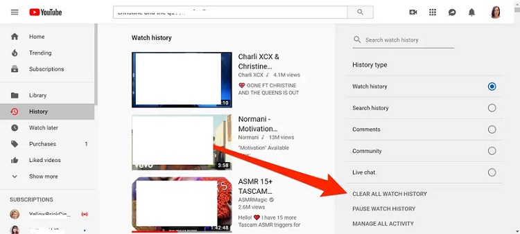 How to get youtube history online back