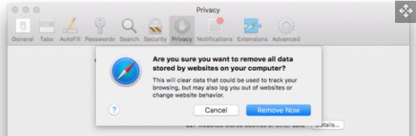 confirm to delete website data on mac