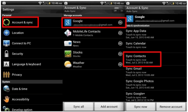 contacts sync google account