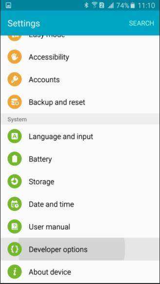 developer options