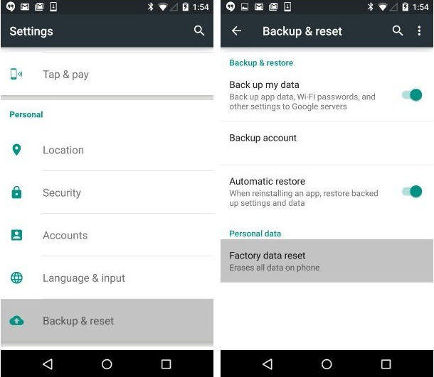 factory reset samsung  phone using menu