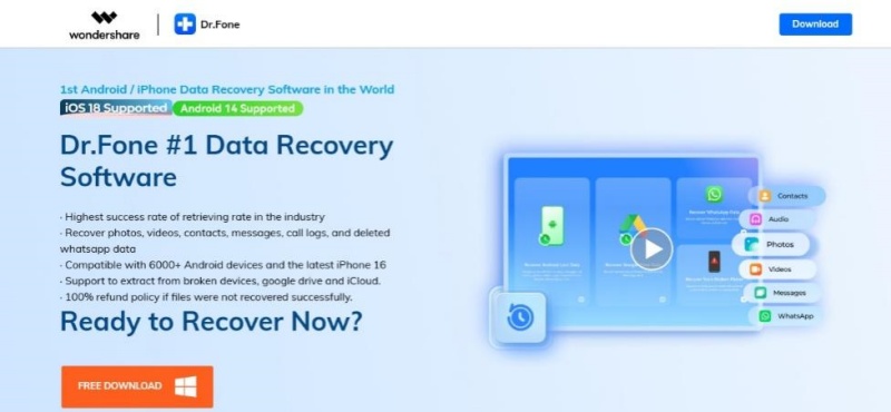 interface for Dr. Fone Data recovery tool 