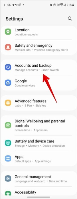 open settings and check backups