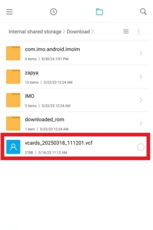 로컬 .vcf 파일에서 연락처 복원