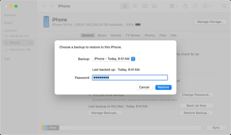 restore the encrypted backup