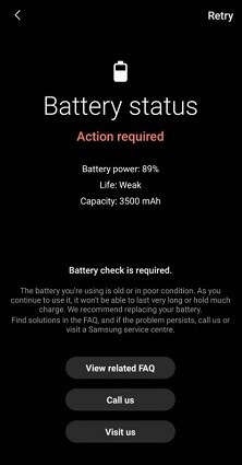 samsung battery status