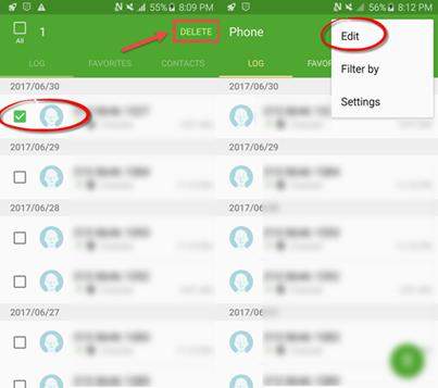 samsung call logs and delete