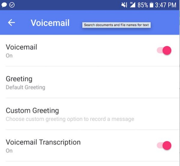 switch on the voicemail transcription