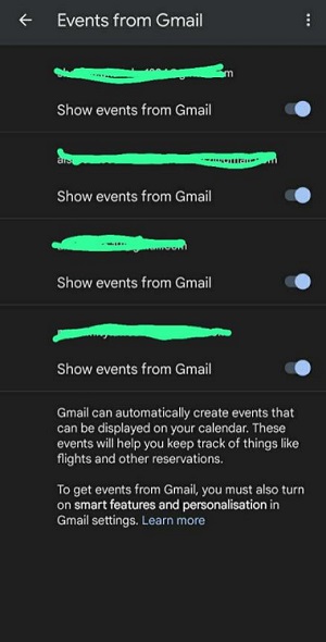 récupérer le calendrier google sur android via les événements de gmail 