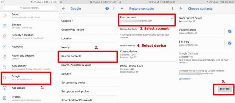 retrieve contacts from lost android phone with google account